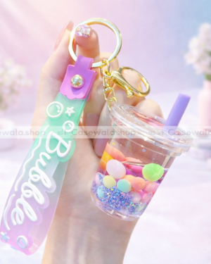 Cute Bubble Tea Keychain with Strap
