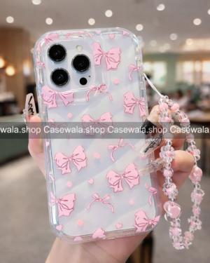 Cute Bow Transparent Phone Case with Charm Strap
