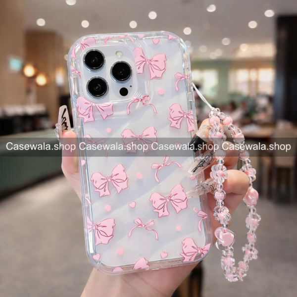 Cute Bow Transparent Phone Case with Charm Strap
