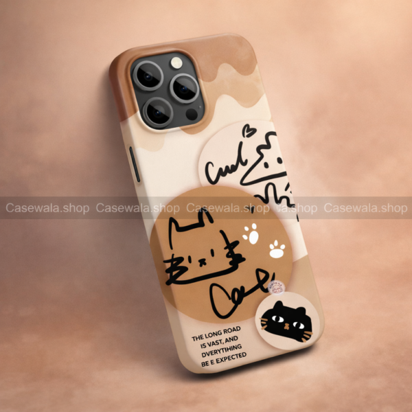 Cute Cat Doodle Aesthetic Phone Case – Beige Cartoon Design FG#002