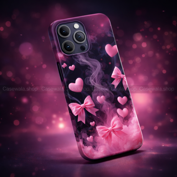 Pink Bow Heart Aesthetic Phone Case – Cute Smoky Love Design  FG#004