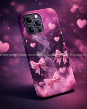 Pink Bow Heart Aesthetic Phone Case – Cute Smoky Love Design  FG#004