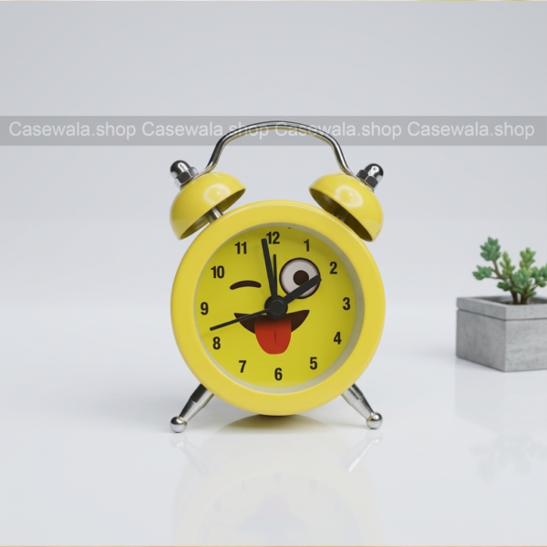 Cute Smiley Face Twin Bell Alarm Clock – Yellow