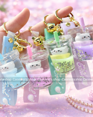 Cute Cat Milkshake Keychain with Strap