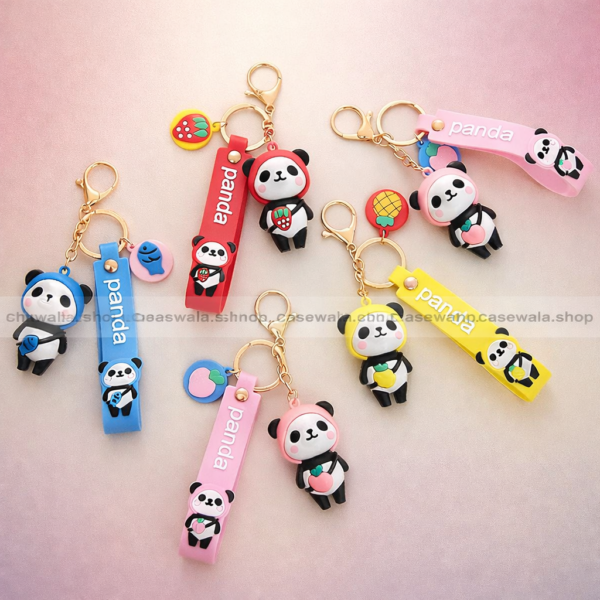 Cute Panda Keychain with Strap (Fruit Series)